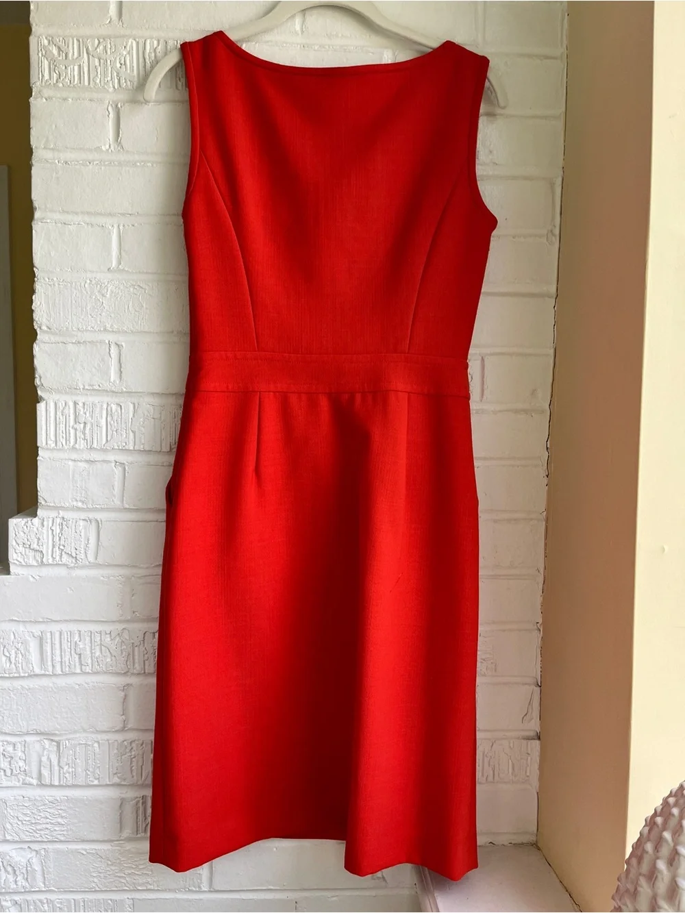 Tory Burch Bright Orange Sleeveless Zip-Front Midi Dress with pockets.